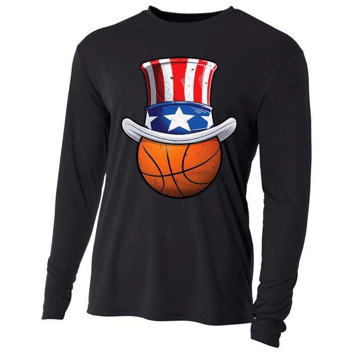 Basketball Ball 4th Of July Uncle Sam American Flag Cooling Performance Long Sleeve Crew