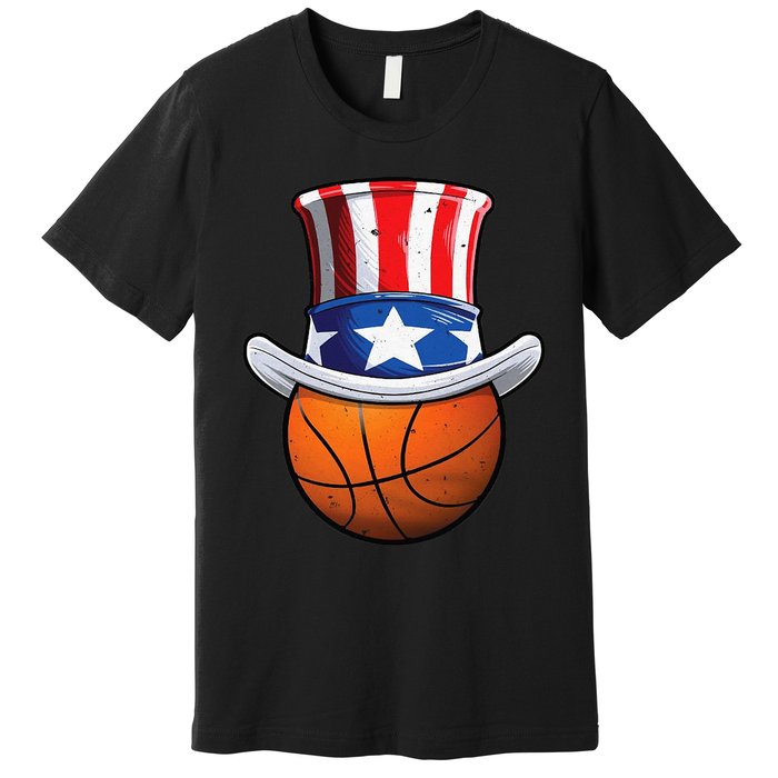 Basketball Ball 4th Of July Uncle Sam American Flag Premium T-Shirt