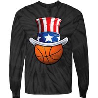 Basketball Ball 4th Of July Uncle Sam American Flag Tie-Dye Long Sleeve Shirt