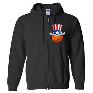 Basketball Ball 4th Of July Uncle Sam American Flag Full Zip Hoodie