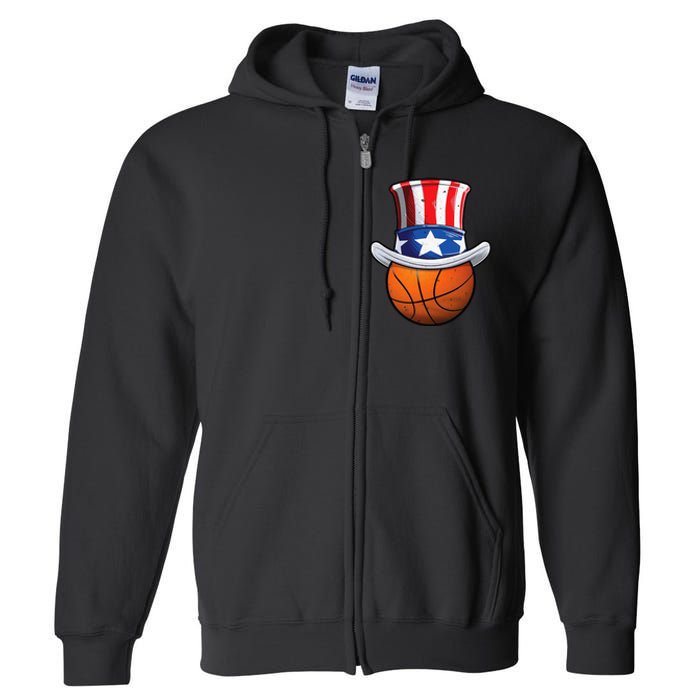 Basketball Ball 4th Of July Uncle Sam American Flag Full Zip Hoodie