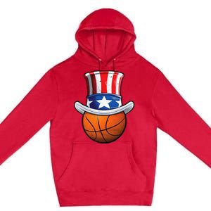 Basketball Ball 4th Of July Uncle Sam American Flag Premium Pullover Hoodie