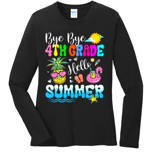 Bye Bye 4th Grade Hello Summer Graduation Teacher Student Ladies Long Sleeve Shirt