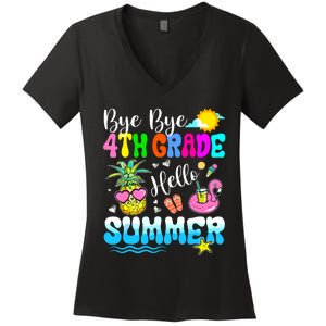 Bye Bye 4th Grade Hello Summer Graduation Teacher Student Women's V-Neck T-Shirt