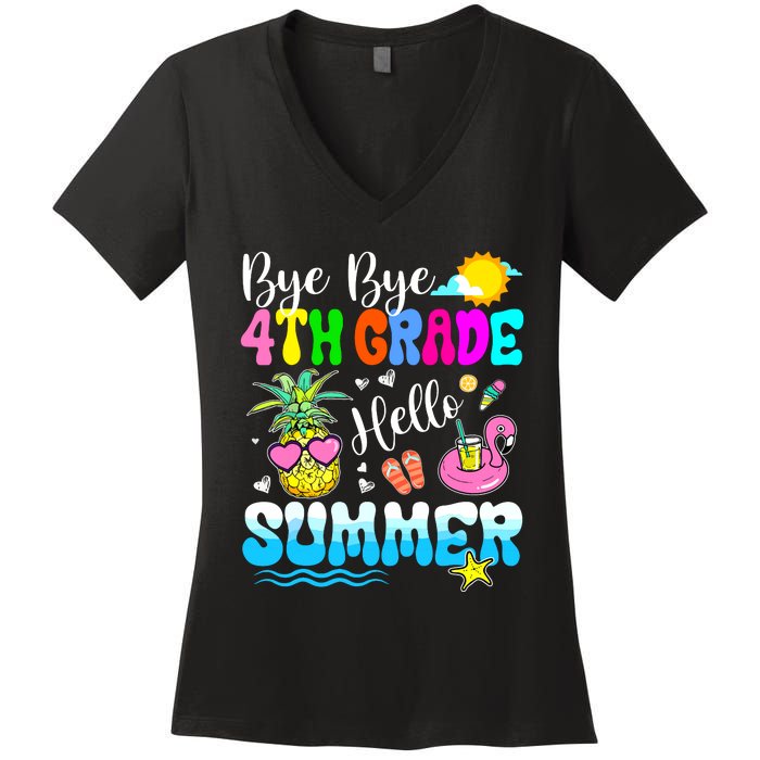 Bye Bye 4th Grade Hello Summer Graduation Teacher Student Women's V-Neck T-Shirt