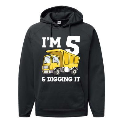 Birthday Boy 5 Five Construction Truck Party 5th Birthday Performance Fleece Hoodie