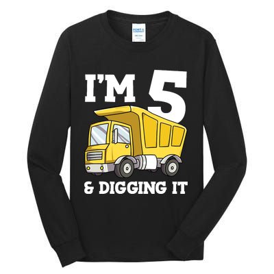 Birthday Boy 5 Five Construction Truck Party 5th Birthday Tall Long Sleeve T-Shirt