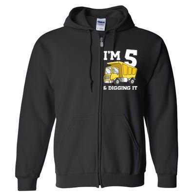 Birthday Boy 5 Five Construction Truck Party 5th Birthday Full Zip Hoodie