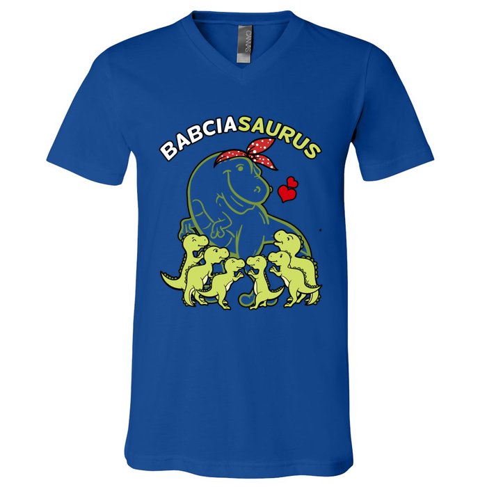 Babciasaurus Babcia 6 Dinosaur Mother's Day Great Gift V-Neck T-Shirt