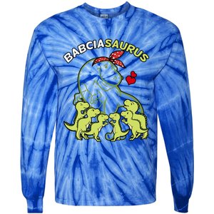 Babciasaurus Babcia 6 Dinosaur Mother's Day Great Gift Tie-Dye Long Sleeve Shirt