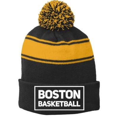 Boston Basketball Stripe Pom Pom Beanie