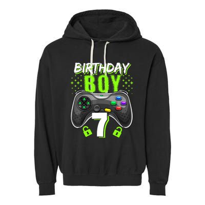 Birthday Boy 7 Video Game Controller Gamer 7th Birthday Gift TShirt Garment-Dyed Fleece Hoodie