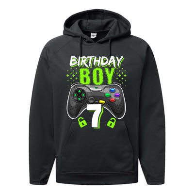 Birthday Boy 7 Video Game Controller Gamer 7th Birthday Gift TShirt Performance Fleece Hoodie