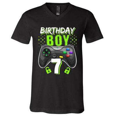 Birthday Boy 7 Video Game Controller Gamer 7th Birthday Gift TShirt V-Neck T-Shirt