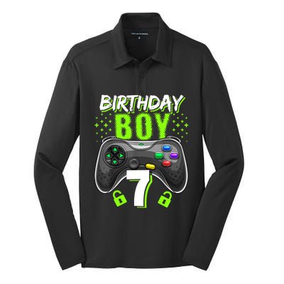 Birthday Boy 7 Video Game Controller Gamer 7th Birthday Gift TShirt Silk Touch Performance Long Sleeve Polo