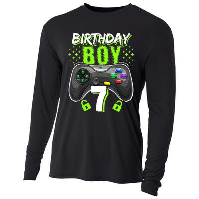 Birthday Boy 7 Video Game Controller Gamer 7th Birthday Gift TShirt Cooling Performance Long Sleeve Crew