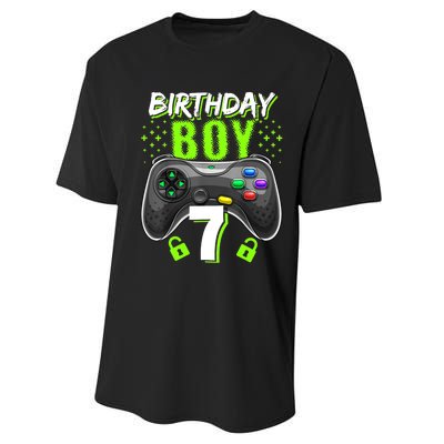 Birthday Boy 7 Video Game Controller Gamer 7th Birthday Gift TShirt Performance Sprint T-Shirt