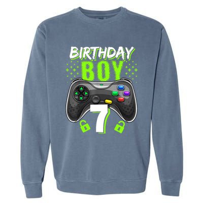 Birthday Boy 7 Video Game Controller Gamer 7th Birthday Gift TShirt Garment-Dyed Sweatshirt