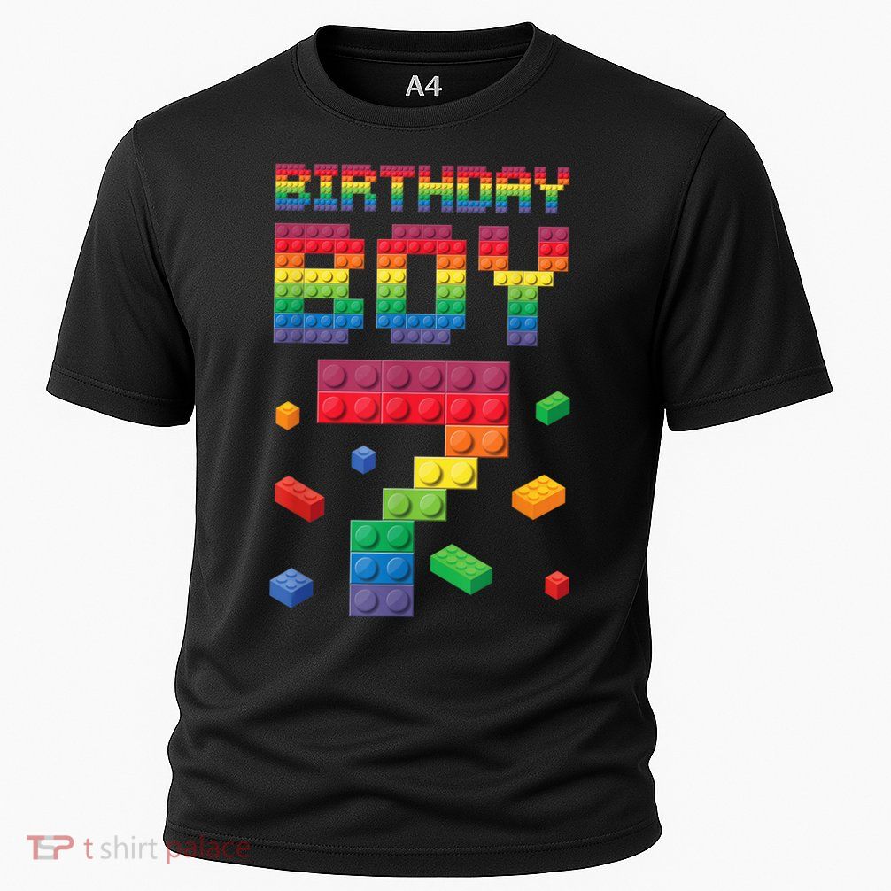 Birthday Boy 7 Years Old Seven Master Builder Building Lover Cooling Performance Crew T-Shirt