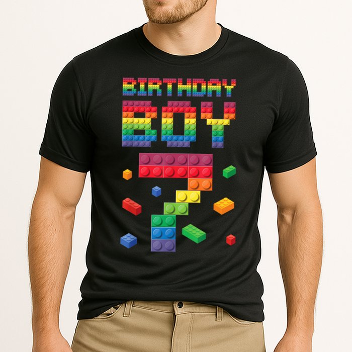 Birthday Boy 7 Years Old Seven Master Builder Building Lover Cooling Performance Crew T-Shirt