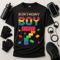 Birthday Boy 7 Years Old Seven Master Builder Building Lover Cooling Performance Crew T-Shirt