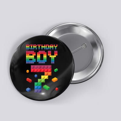 Birthday Boy 7 Years Old Seven Master Builder Building Lover Button