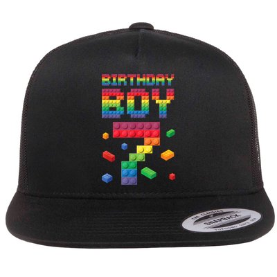 Birthday Boy 7 Years Old Seven Master Builder Building Lover Flat Bill Trucker Hat
