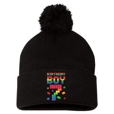 Birthday Boy 7 Years Old Seven Master Builder Building Lover Pom Pom 12in Knit Beanie