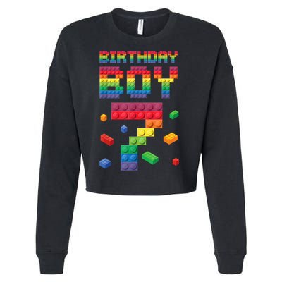 Birthday Boy 7 Years Old Seven Master Builder Building Lover Cropped Pullover Crew