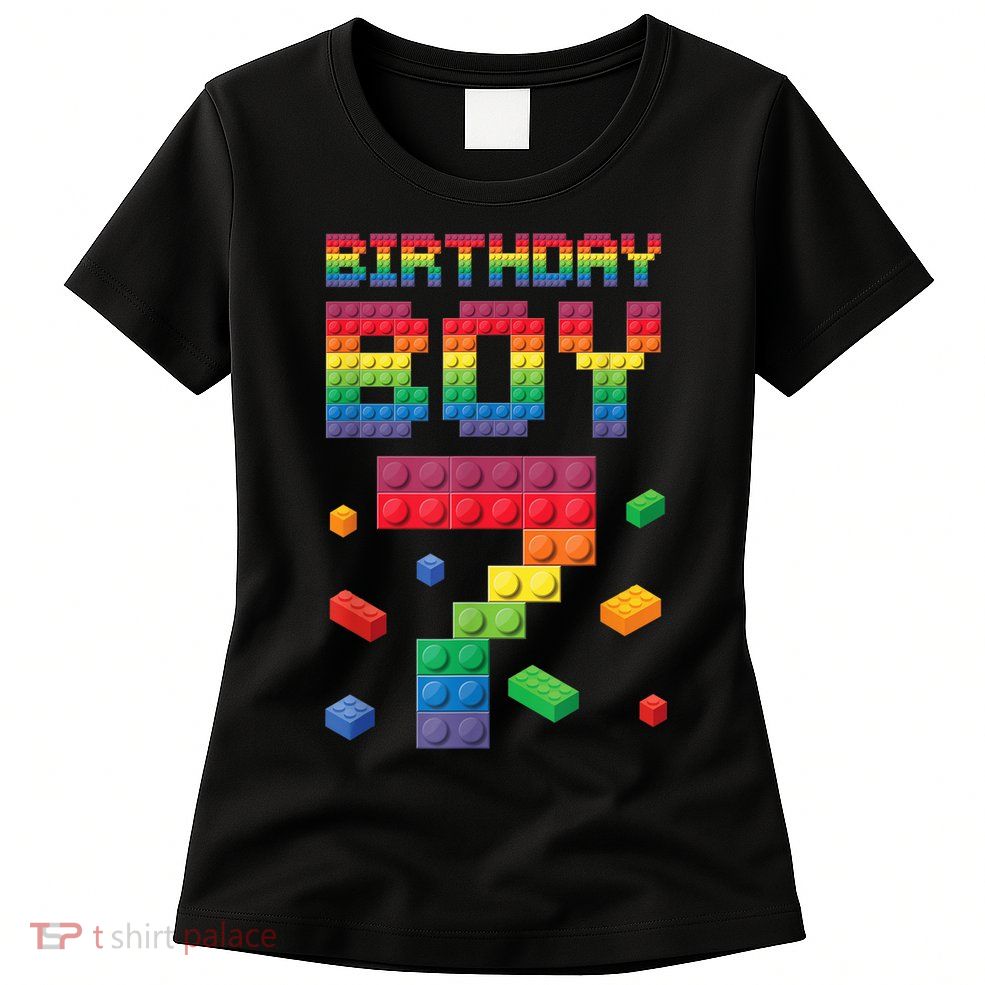 Birthday Boy 7 Years Old Seven Master Builder Building Lover Womens T-Shirt