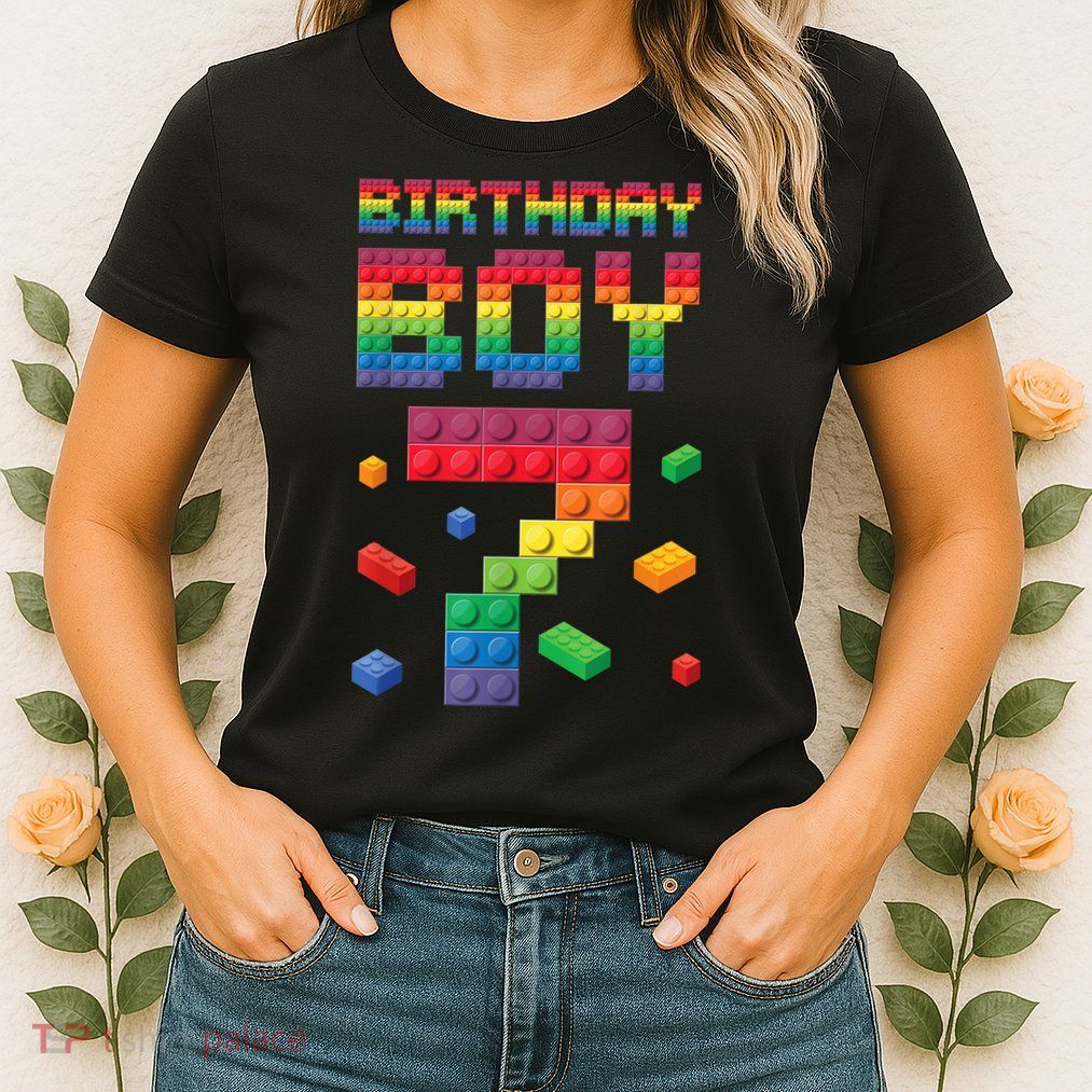 Birthday Boy 7 Years Old Seven Master Builder Building Lover Womens T-Shirt