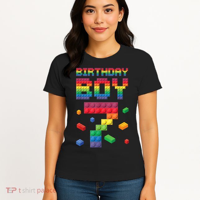 Birthday Boy 7 Years Old Seven Master Builder Building Lover Womens T-Shirt
