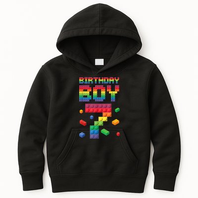Birthday Boy 7 Years Old Seven Master Builder Building Lover Kids Hoodie