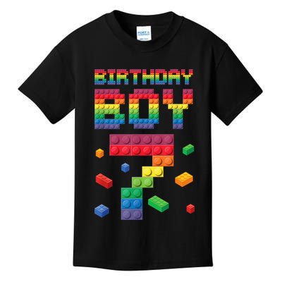 Birthday Boy 7 Years Old Seven Master Builder Building Lover Kids T-Shirt