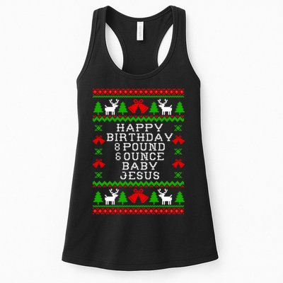 Baby Birthday 8 Pound 6 Ounce Baby Jesus Ugly Christmas Sweater Style Essentia Womens Tank Top