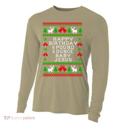 Baby Birthday 8 Pound 6 Ounce Baby Jesus Ugly Christmas Sweater Style Essentia Cooling Performance Long Sleeve Crew
