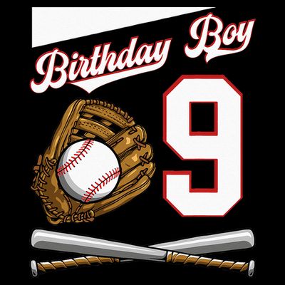 Birthday Boy 9 Party Cake Baseball Field Bat Catch Homerun T-Shirt