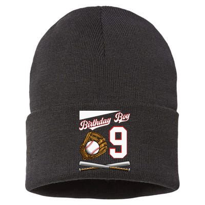 Birthday Boy 9 Party Cake Baseball Field Bat Catch Homerun Sustainable Knit Beanie