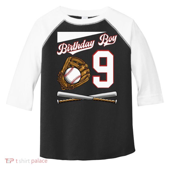 Birthday Boy 9 Party Cake Baseball Field Bat Catch Homerun Toddler Fine Jersey T-Shirt