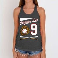 Birthday Boy 9 Party Cake Baseball Field Bat Catch Homerun Women's Knotted Racerback Tank