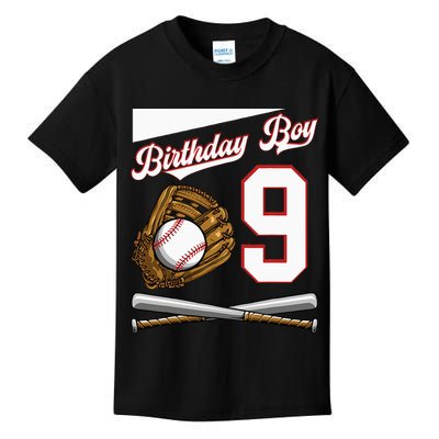 Birthday Boy 9 Party Cake Baseball Field Bat Catch Homerun Kids T-Shirt