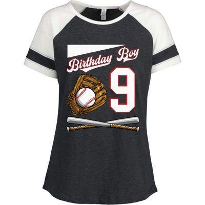 Birthday Boy 9 Party Cake Baseball Field Bat Catch Homerun Enza Ladies Jersey Colorblock Tee