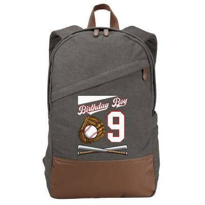 Birthday Boy 9 Party Cake Baseball Field Bat Catch Homerun Cotton Canvas Backpack