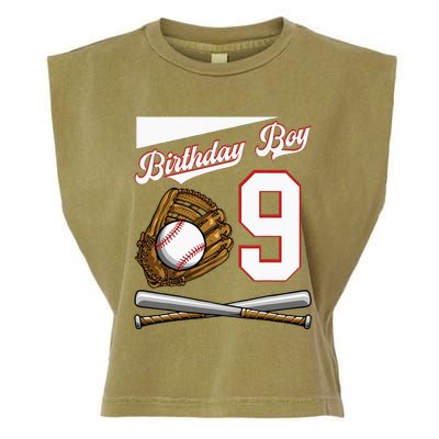 Birthday Boy 9 Party Cake Baseball Field Bat Catch Homerun Garment-Dyed Women's Muscle Tee