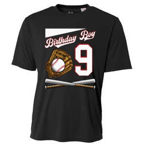 Birthday Boy 9 Party Cake Baseball Field Bat Catch Homerun Cooling Performance Crew T-Shirt