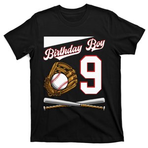 Birthday Boy 9 Party Cake Baseball Field Bat Catch Homerun T-Shirt