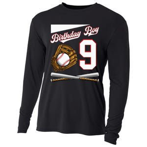 Birthday Boy 9 Party Cake Baseball Field Bat Catch Homerun Cooling Performance Long Sleeve Crew