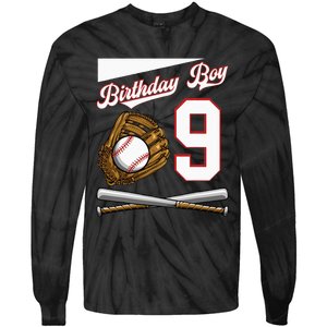 Birthday Boy 9 Party Cake Baseball Field Bat Catch Homerun Tie-Dye Long Sleeve Shirt