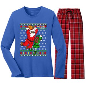 Basketball Black African American Santa Claus Dunk Elf Cool Gift Women's Long Sleeve Flannel Pajama Set 