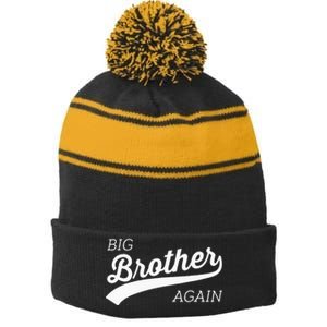 Big Brother Again Design With Arrow And Heart Stripe Pom Pom Beanie